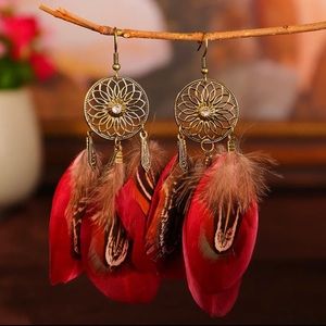Feather Earrings Boho Drop Dangle Sunflower Lightweight